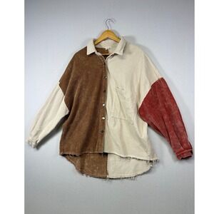Boho Western POL Womens Small Multicolor Corduroy Colorblock Shacket FWJ80